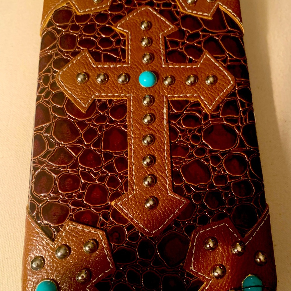 Charming Charlie’s Western Wallet, Brown with Cross Design
